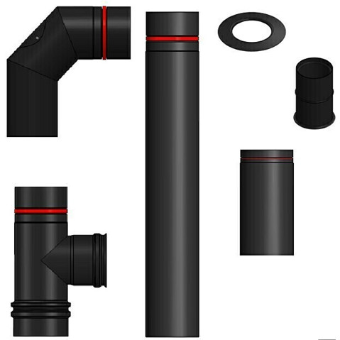 Bertrams - Pelletrohr-Set 80 mm - Pellet-Ofenrohr - Edelstahl, pulverbeschichtet, 90 °