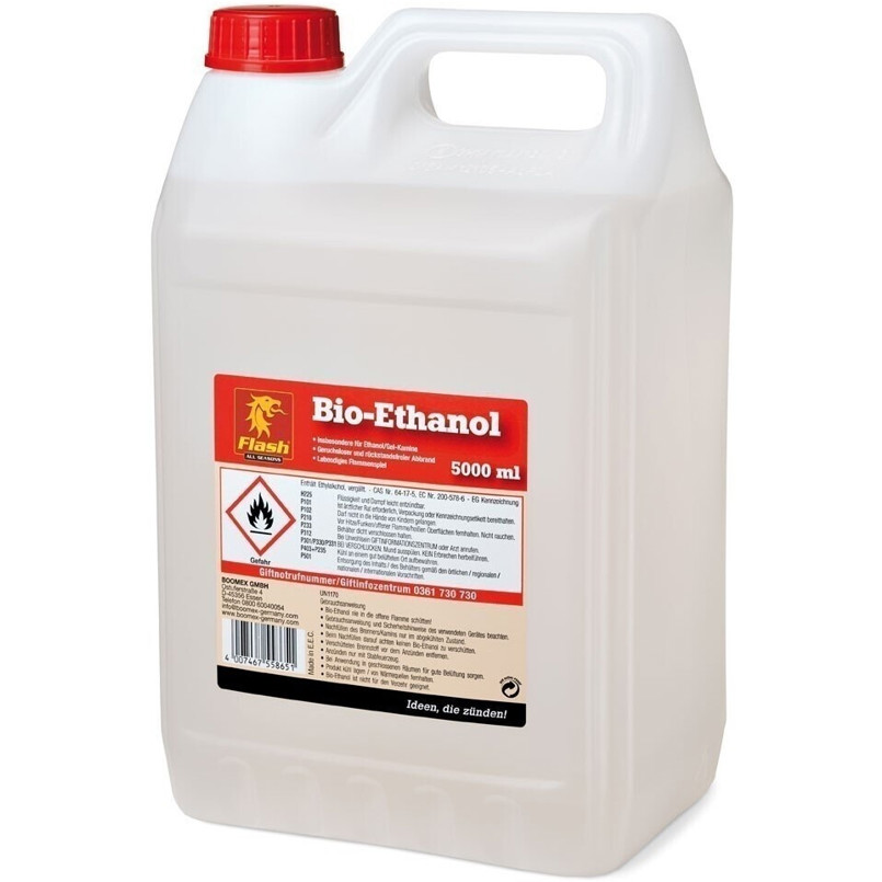 Boomex - Flash Bio-Ethanol - Brennstoff - geruchsneutral, 5 Liter, geeignet für Gelkamine