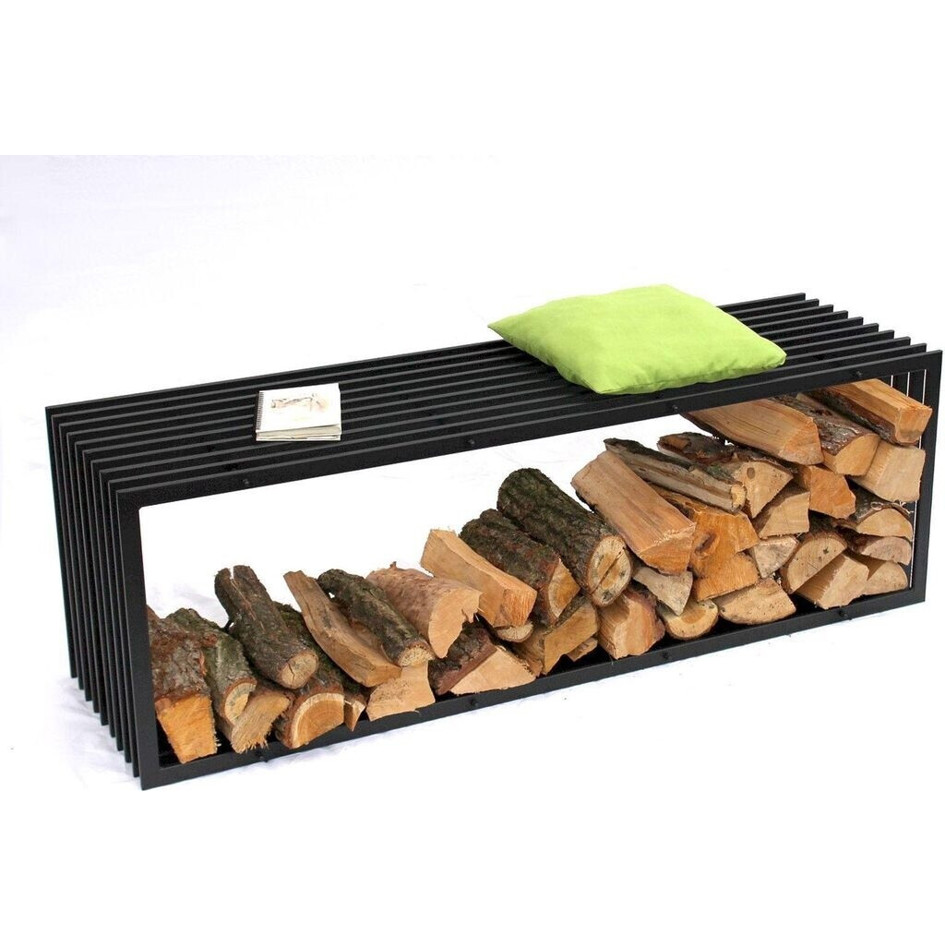 DanDiBo - Kaminholzständer - Kaminholzregale - Metall, schwarz, 150 cm, 40 cm, pulverbeschichtet