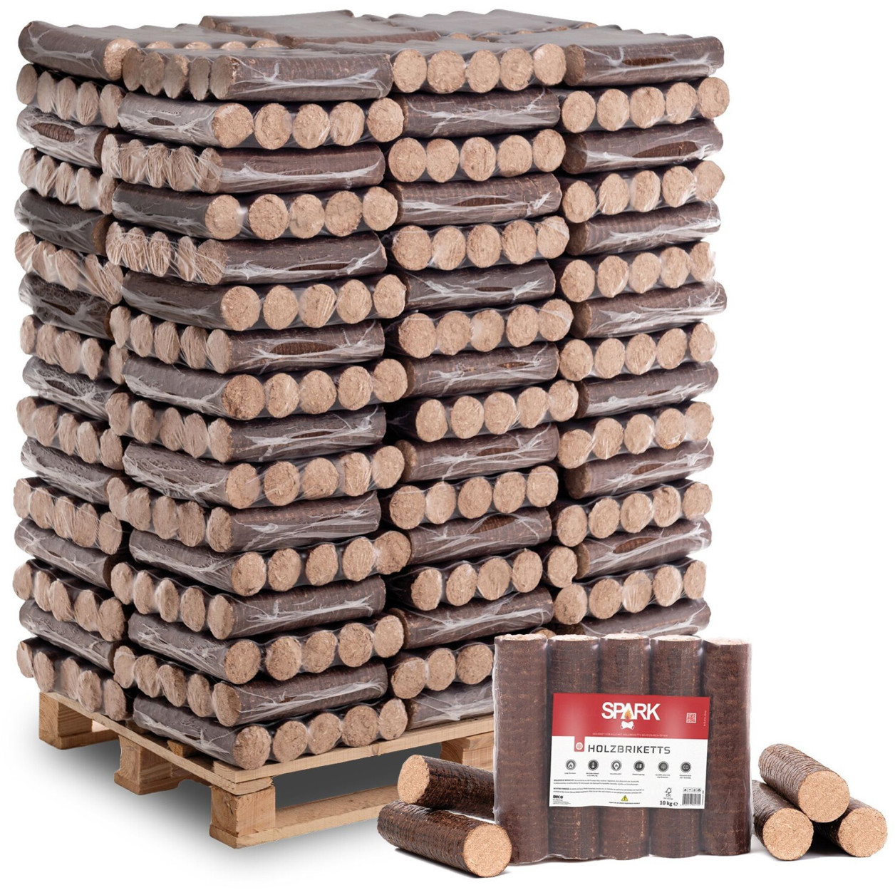 Spark - Buchen-Kaminbriketts - Holzbriketts - 960 kg, 6% Restfeuchte, 5,1 kWh/kg Heizwert