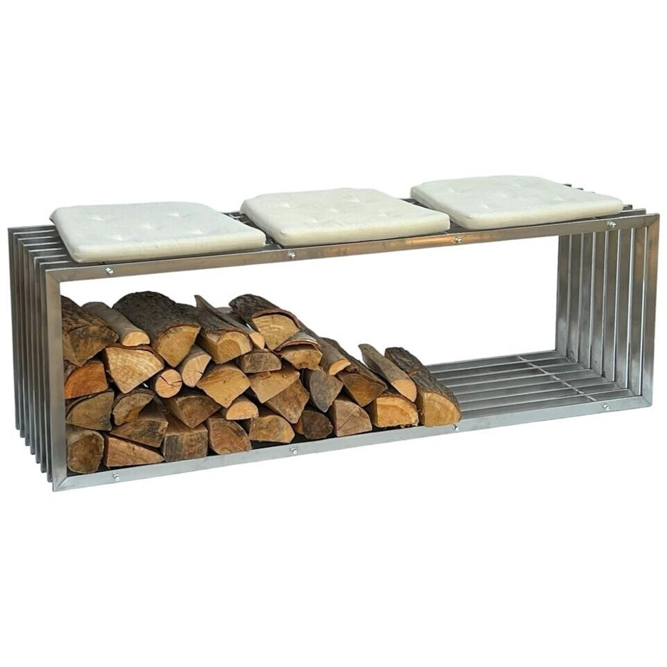 DanDiBo - Kaminholzregal Edelstahl - Brennholzregal - 150 cm breit, 40 cm tief, 50 cm hoch, silber