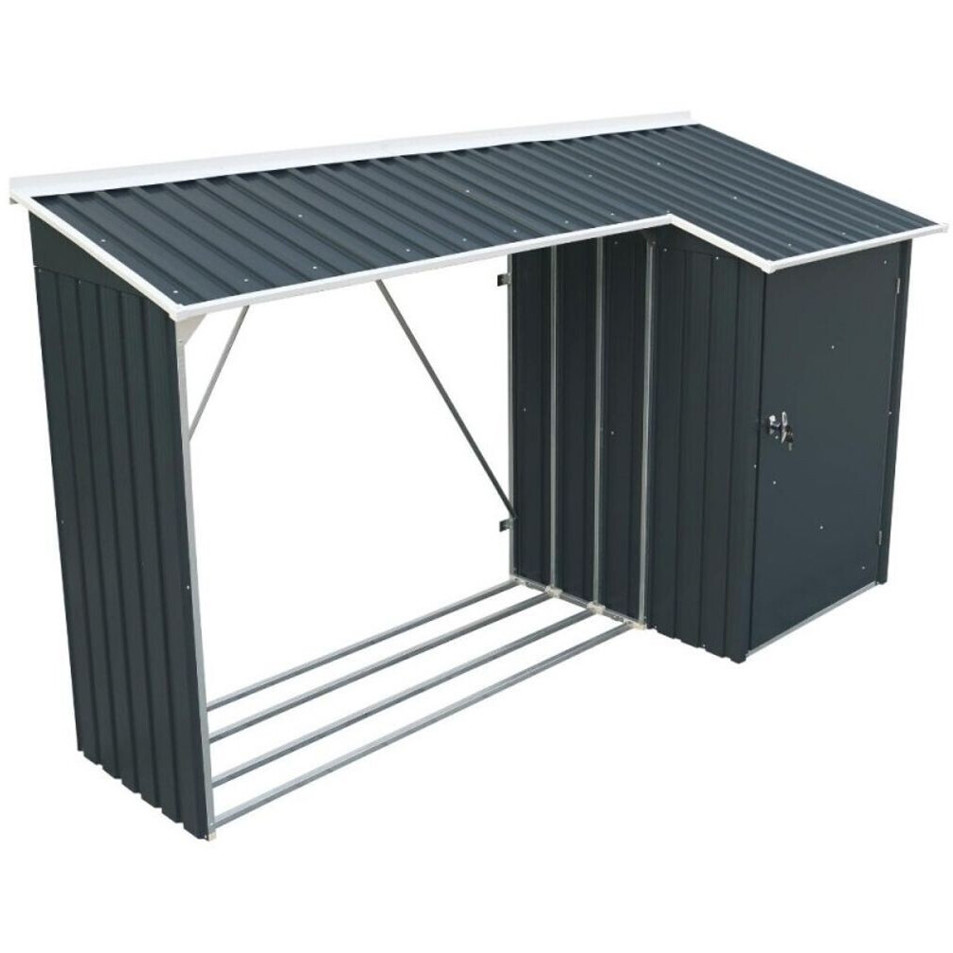 Duramax - Kaminholzregal mit Abstellraum - Brennholzregal - Stahl, wetterfest, anthrazit