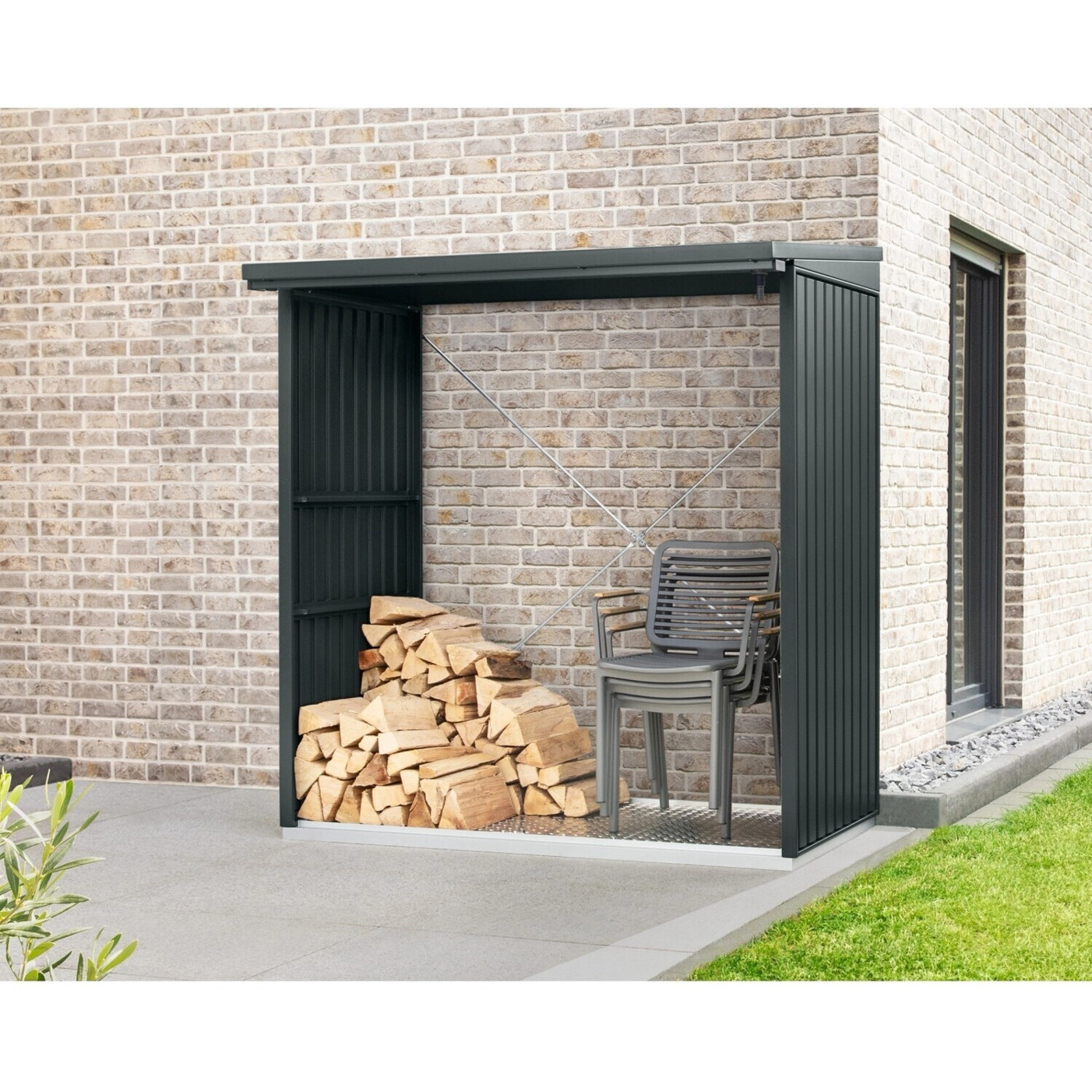 Hörmann EcoStar - Kaminholzregal - Holzunterstand - Stahl anthrazit, wetterfest, 198 cm Höhe, 103 cm Breite