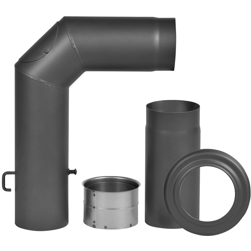 FireFix - Rauchrohr-Set 150/2 - Rauchrohr - hitzebeständig, korrosionsbeständig, 90° Winkel