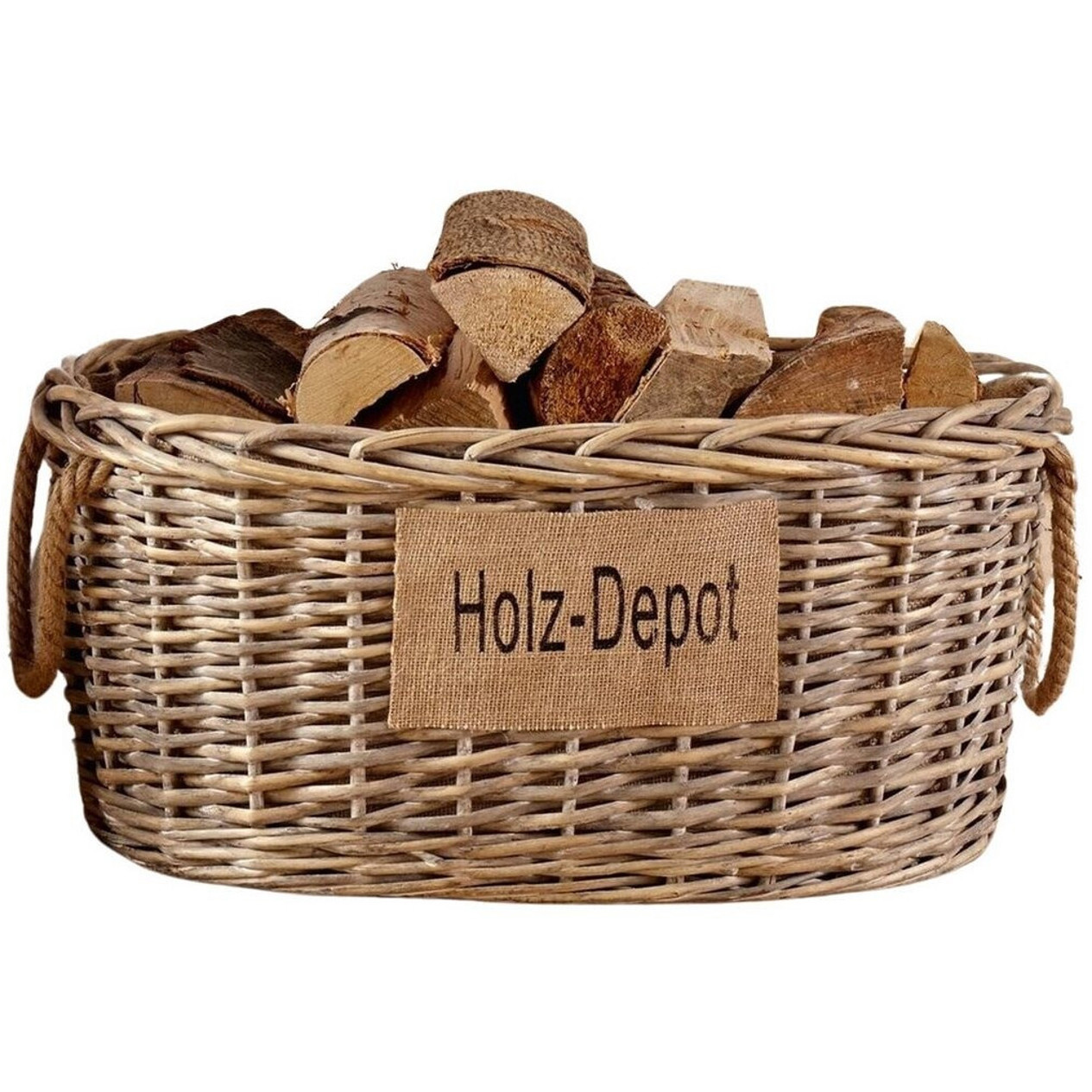 Dekoleidenschaft - Brennholzkorb aus Weide - Holzkorb - Shabby Look, robust, für Kaminholz